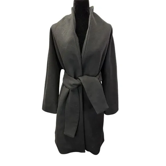 Reformation Black Belted Coat Wrap Style Medium Surplus Fabric Made in USA